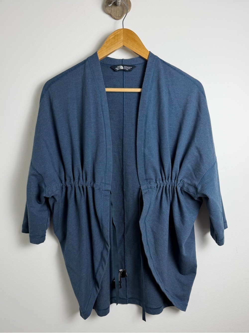 The North Face Blue Cocoon Cardigan Wrap Cinched Waist Dolman Sleeve Size S